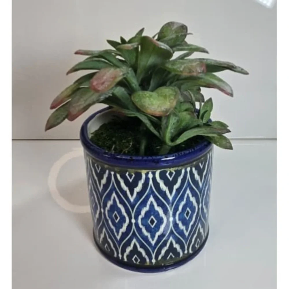 Handcrafted Artificial Succulent in Blue Pot – Unique Decor, No Water Needed!